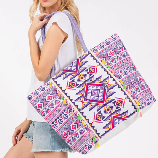 Aztec Print Tassel Tote Bag