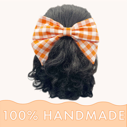 Orange Gingham Plaid Hair Bow