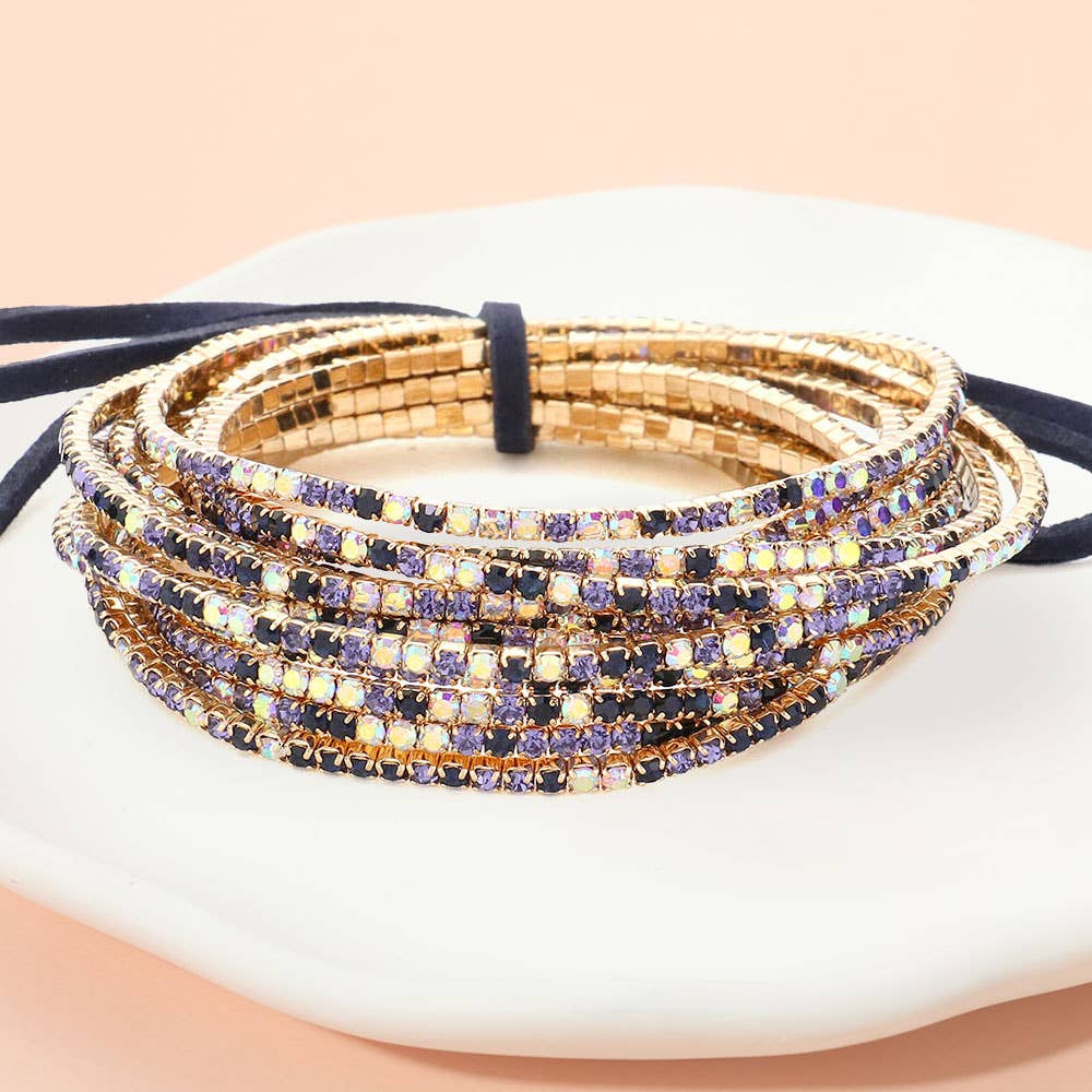 12PCS - Ribbon Pearl Rhinestone Layered Stretch Bracelets