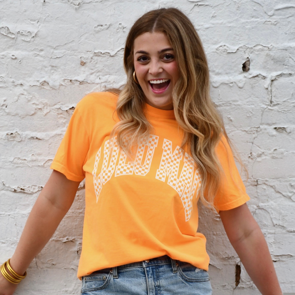 Checkered Adult Bright Orange Comfort Colors Tee