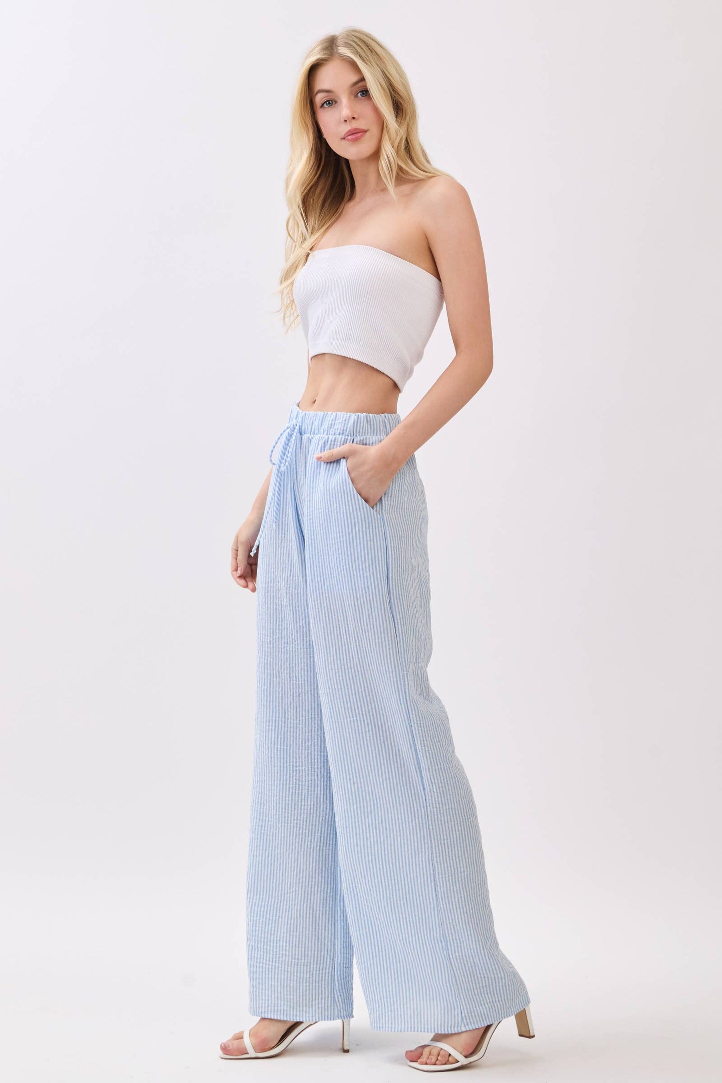 Seersucker Wide Leg Pants