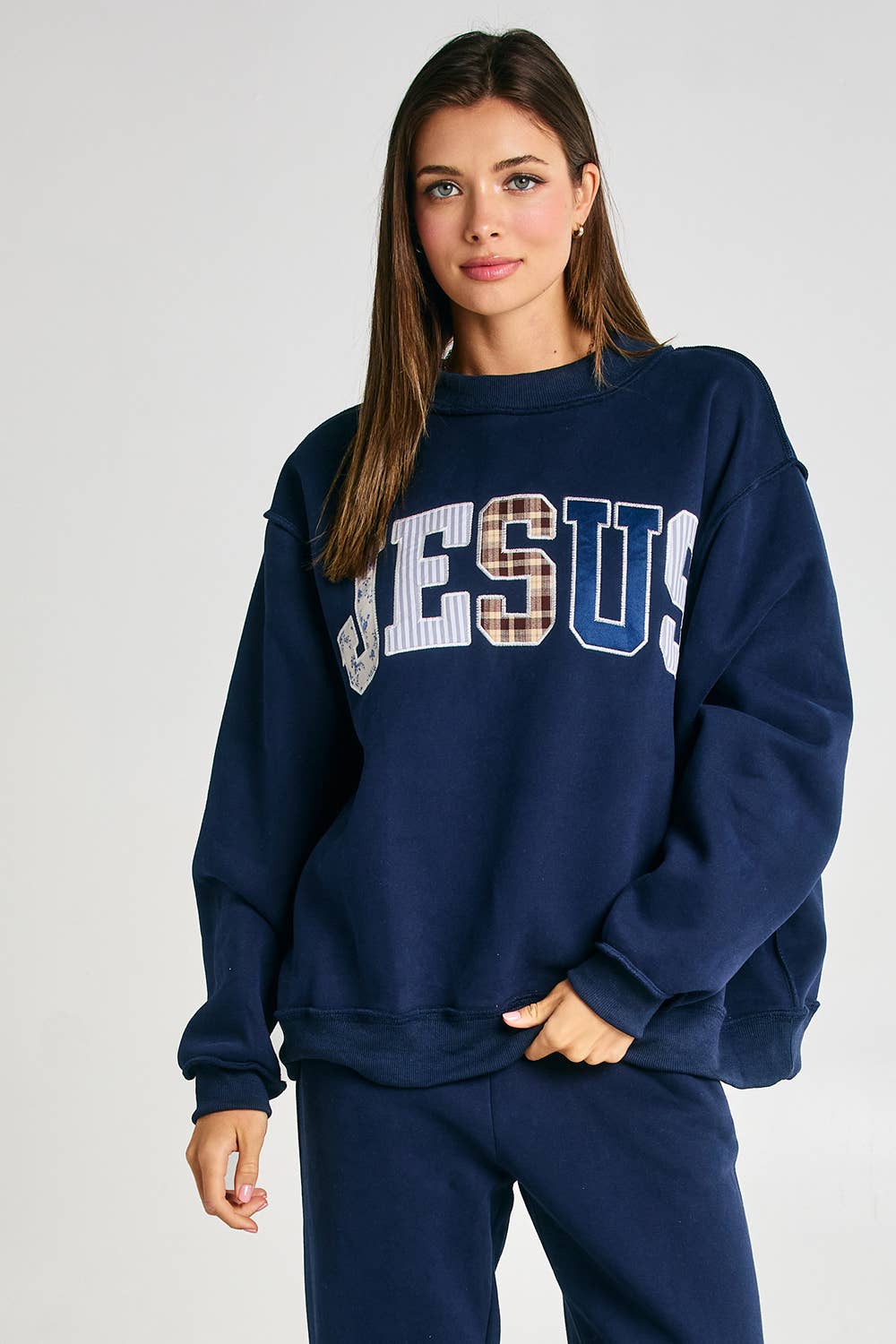 JESUS Embroidered Mock-neck Sweatshirt