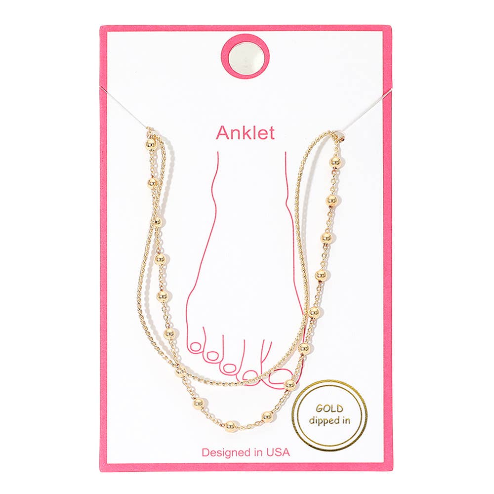 Gold Dipped Beaded Chain Layered Anklet