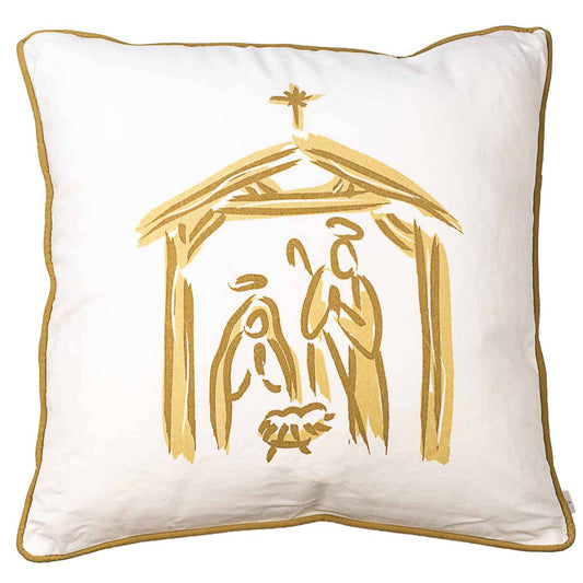 Nativity Pillow   Soft White/Gold   18x18