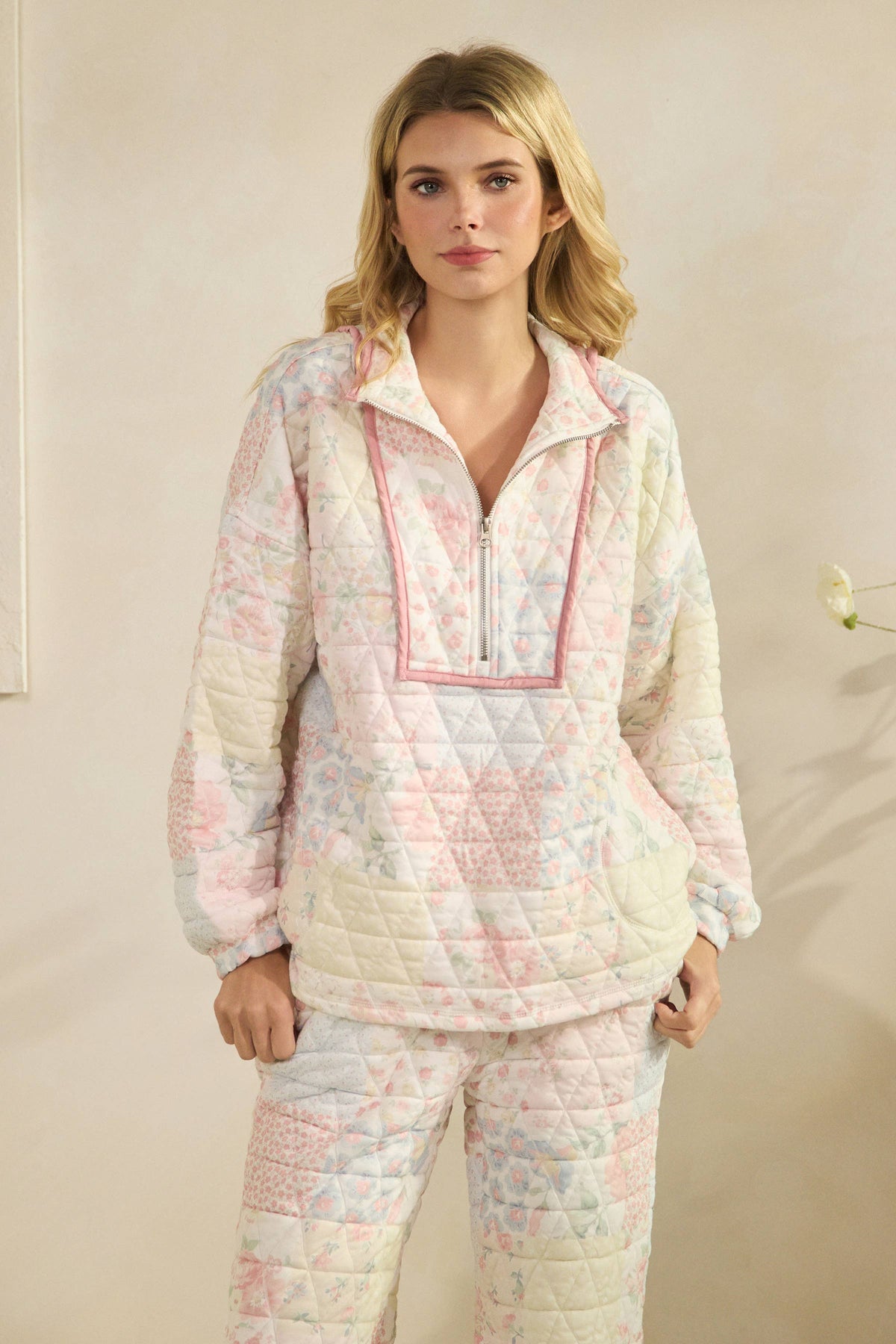 Floral textured quarter zip