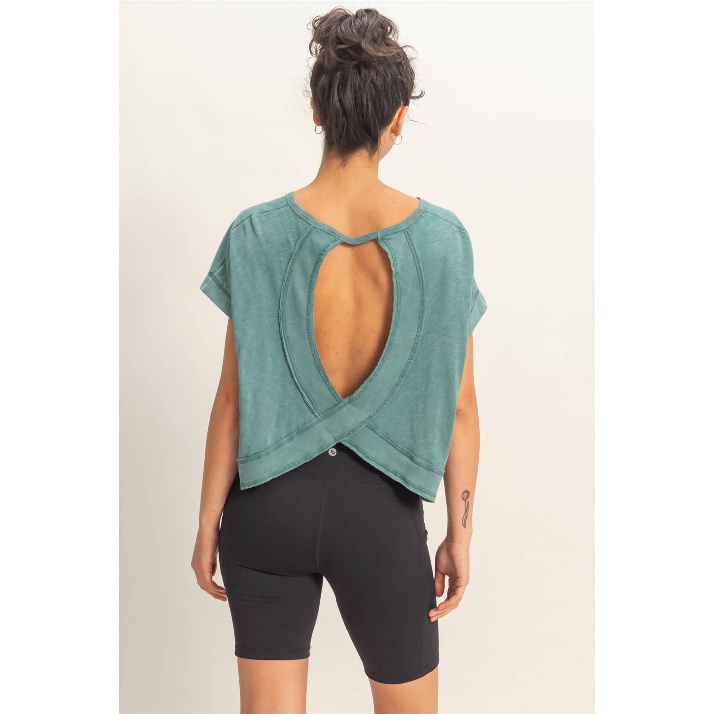 Acid Washed Cross Detail Open Back Top