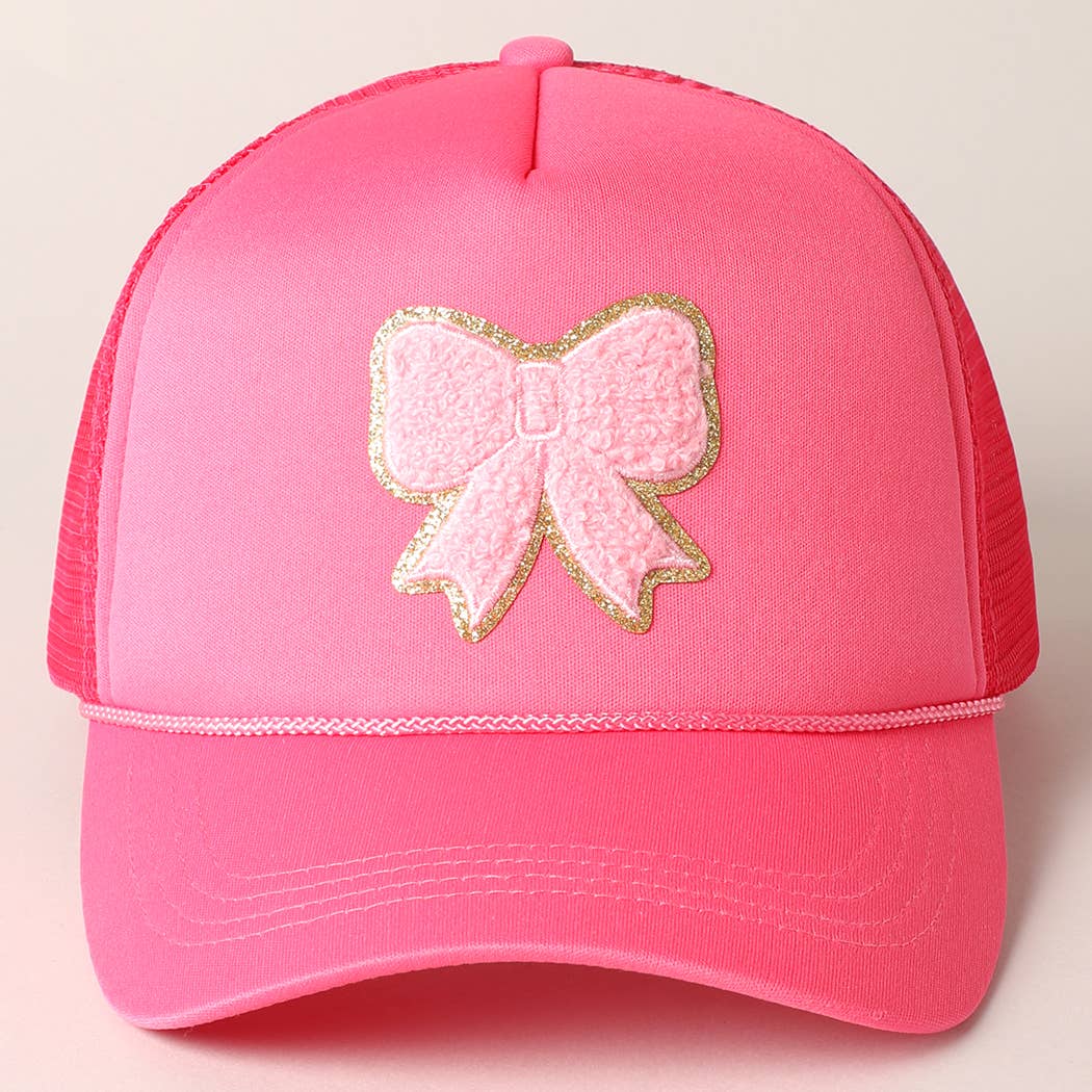 Pink Bow Patch Foam Mesh Back Trucker Hat