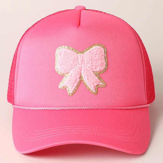 Pink Bow Patch Foam Mesh Back Trucker Hat