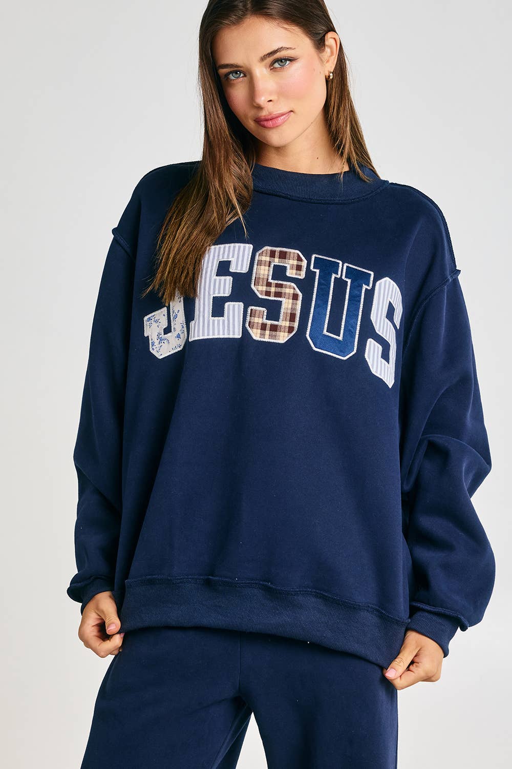 JESUS Embroidered Mock-neck Sweatshirt