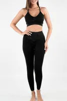 Seamless Ribbed Spaghetti Straps Bra Leggings Sports Set