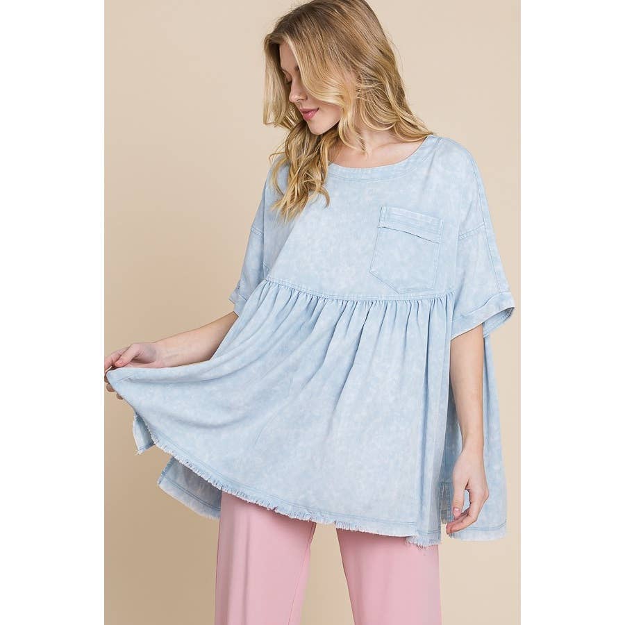 Mineral Wash Oversized Drop Shoulder Babydoll Top