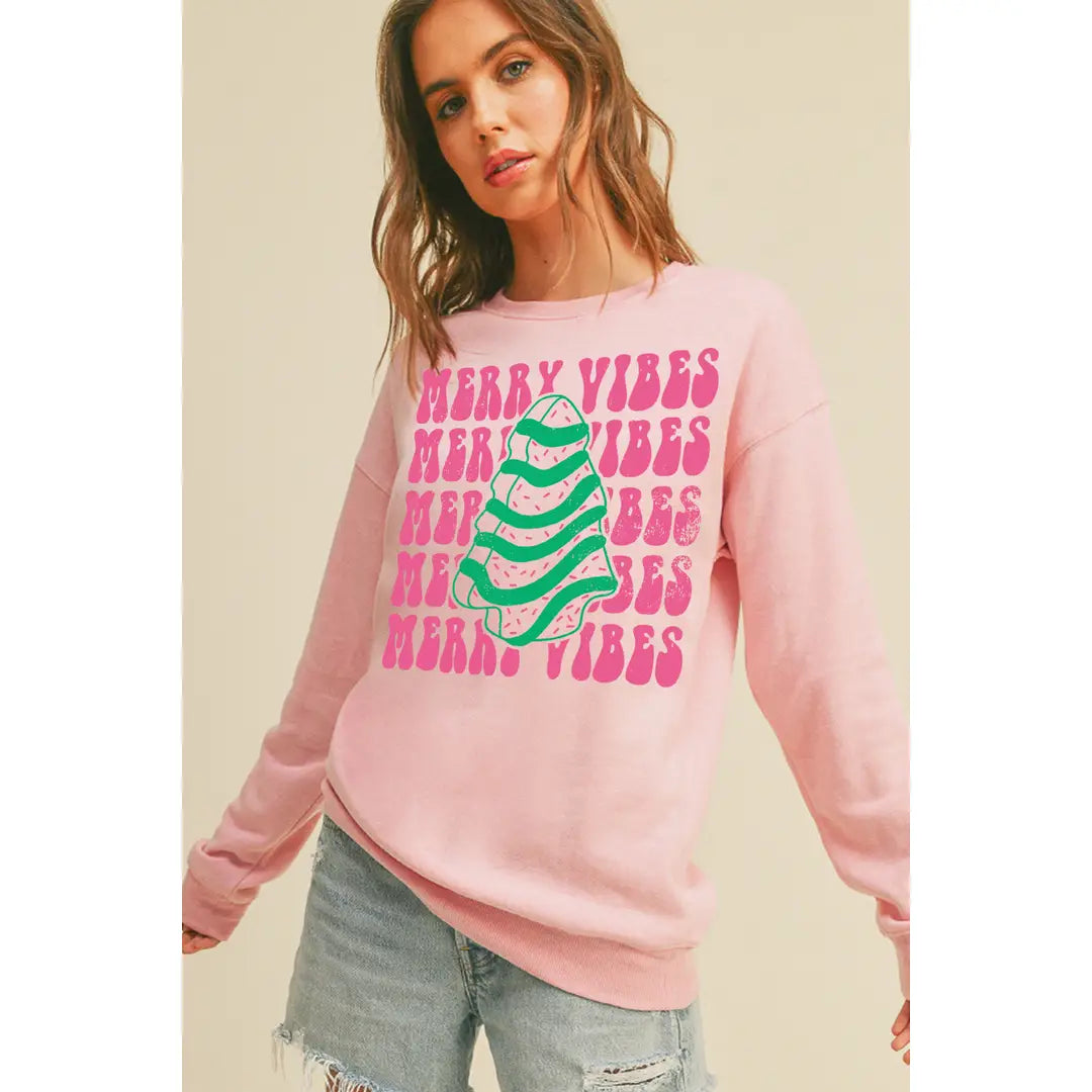 Merry Vibes Christmas Tree Graphic Sweatshirt