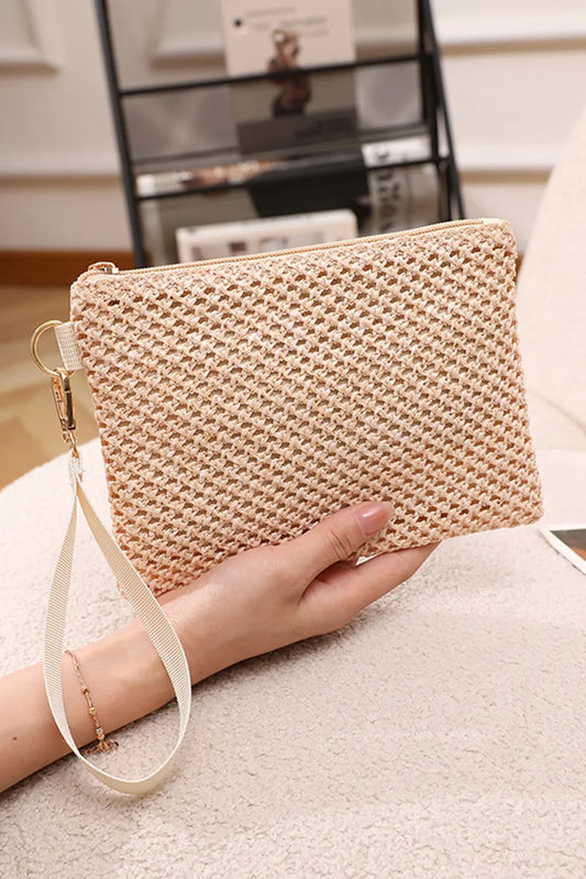 Woven Zipper Wrist Strap Square Handbag
