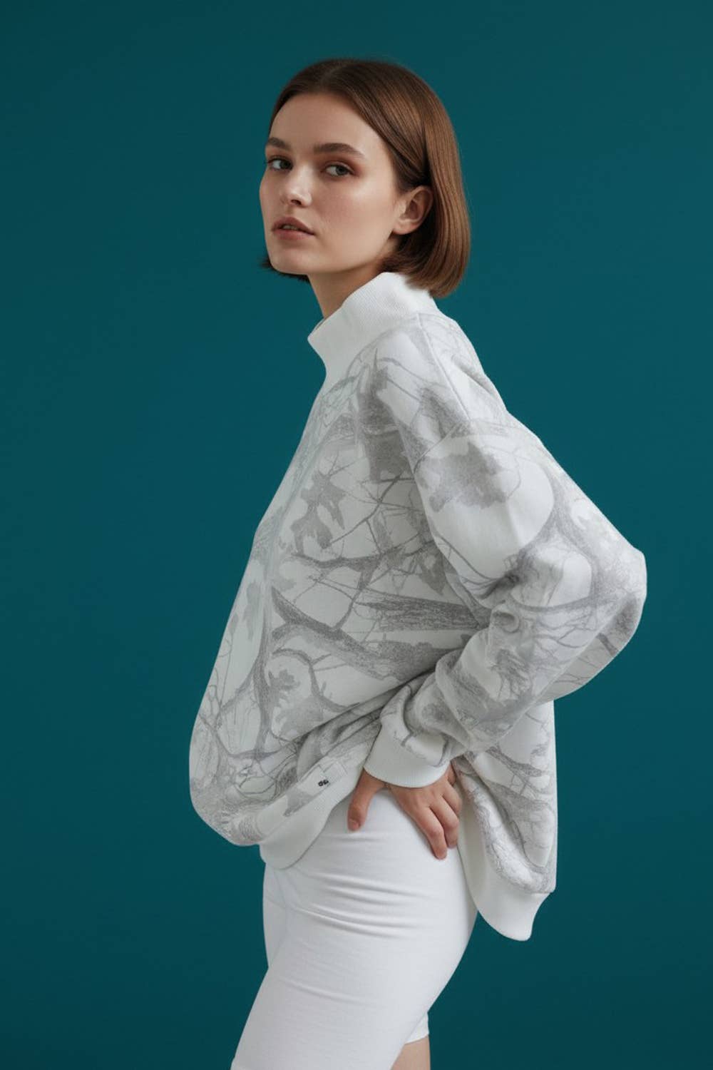 Camouflage Oversized Mock Neck Sweatshirt