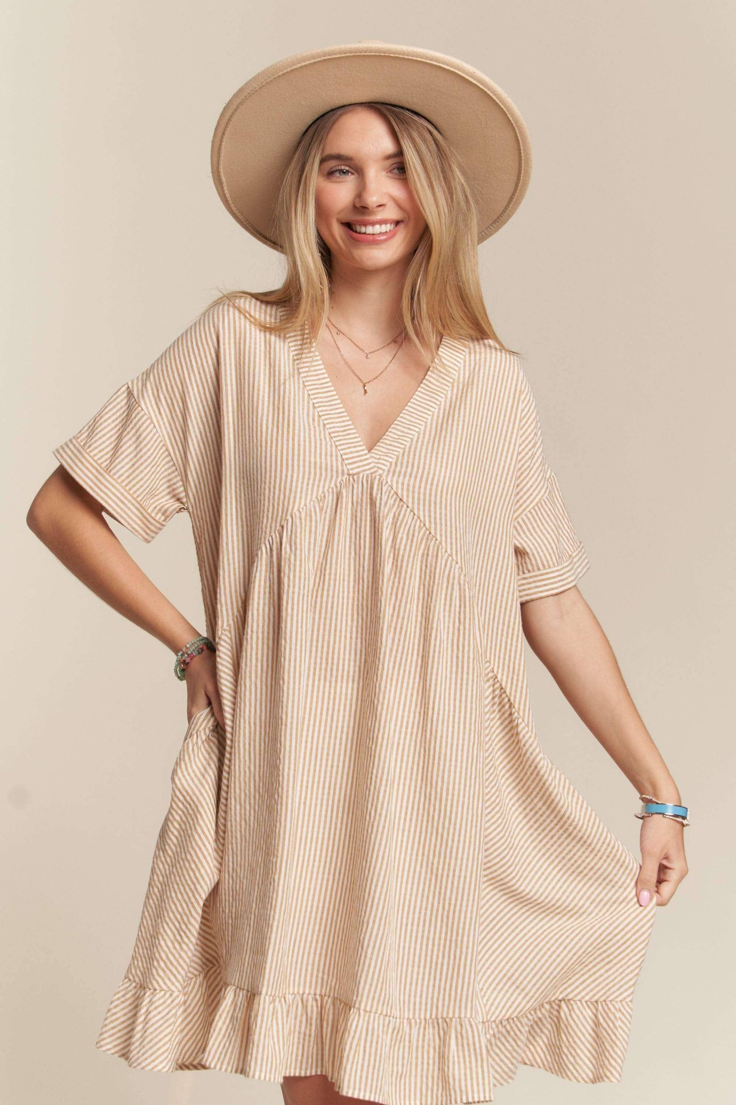 PINSTRIPE BABYDOLL DRESS