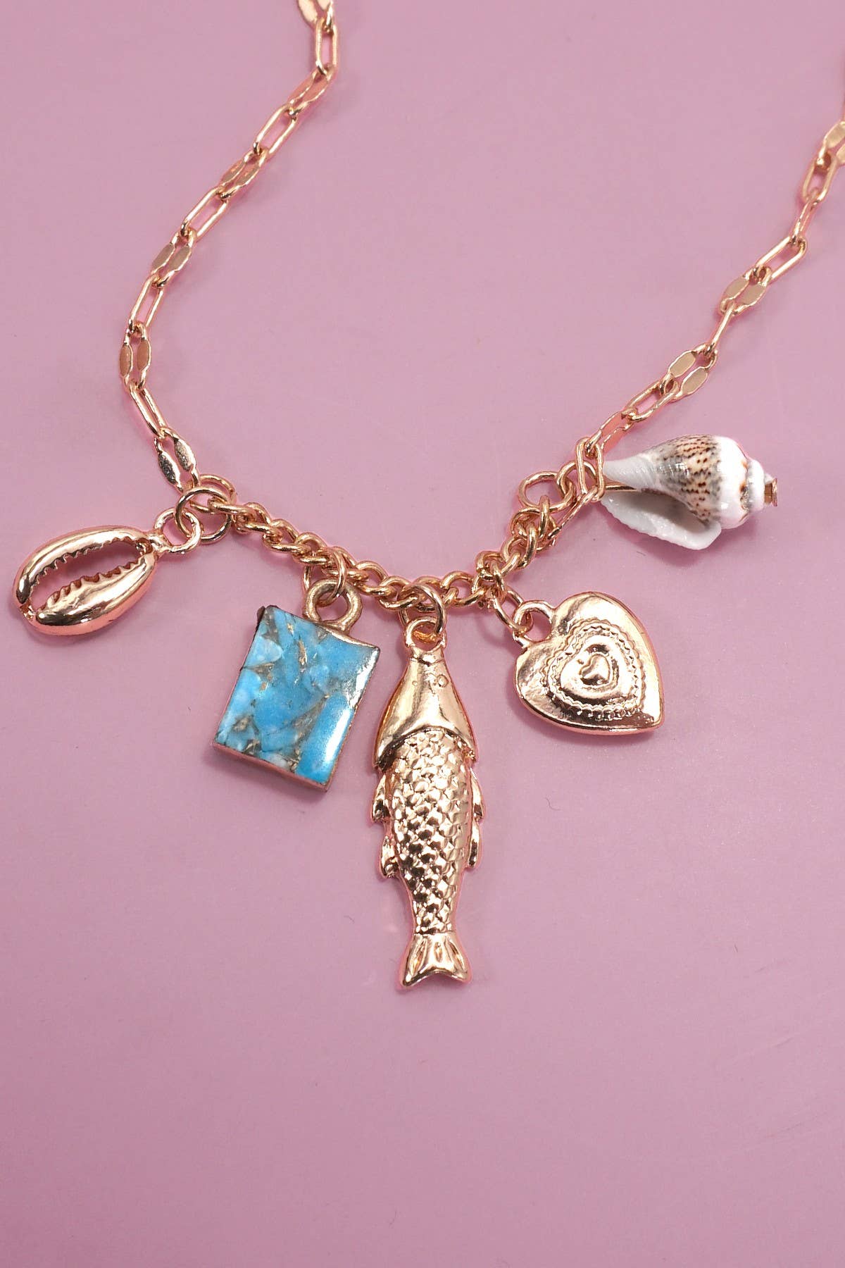 CHARM NECKLACE-OCEAN-DELICATE FISH SHELL CLUSTER