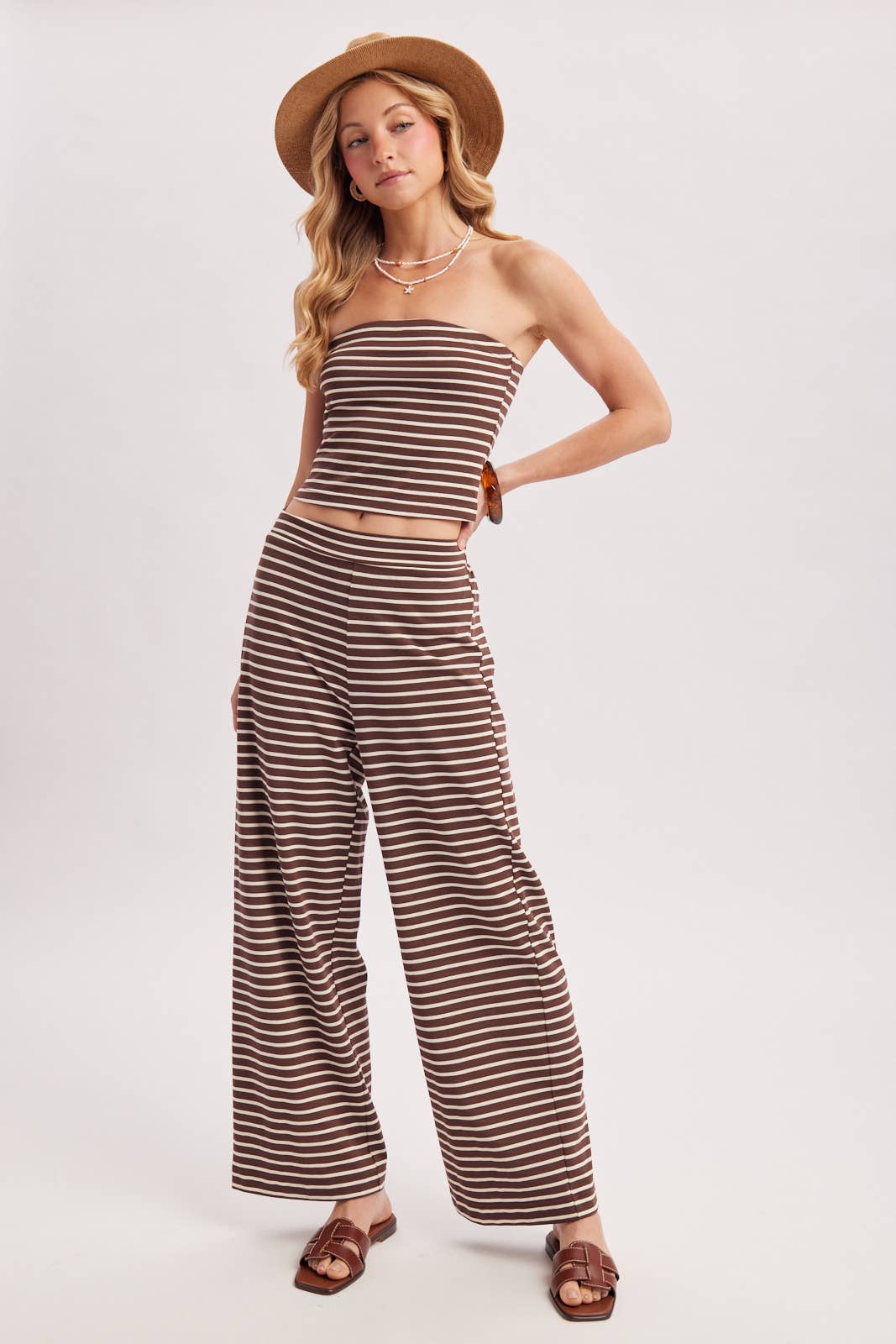 STRIPED KNIT TUBE AND WIDE PANTS SET (Sold as Separates)