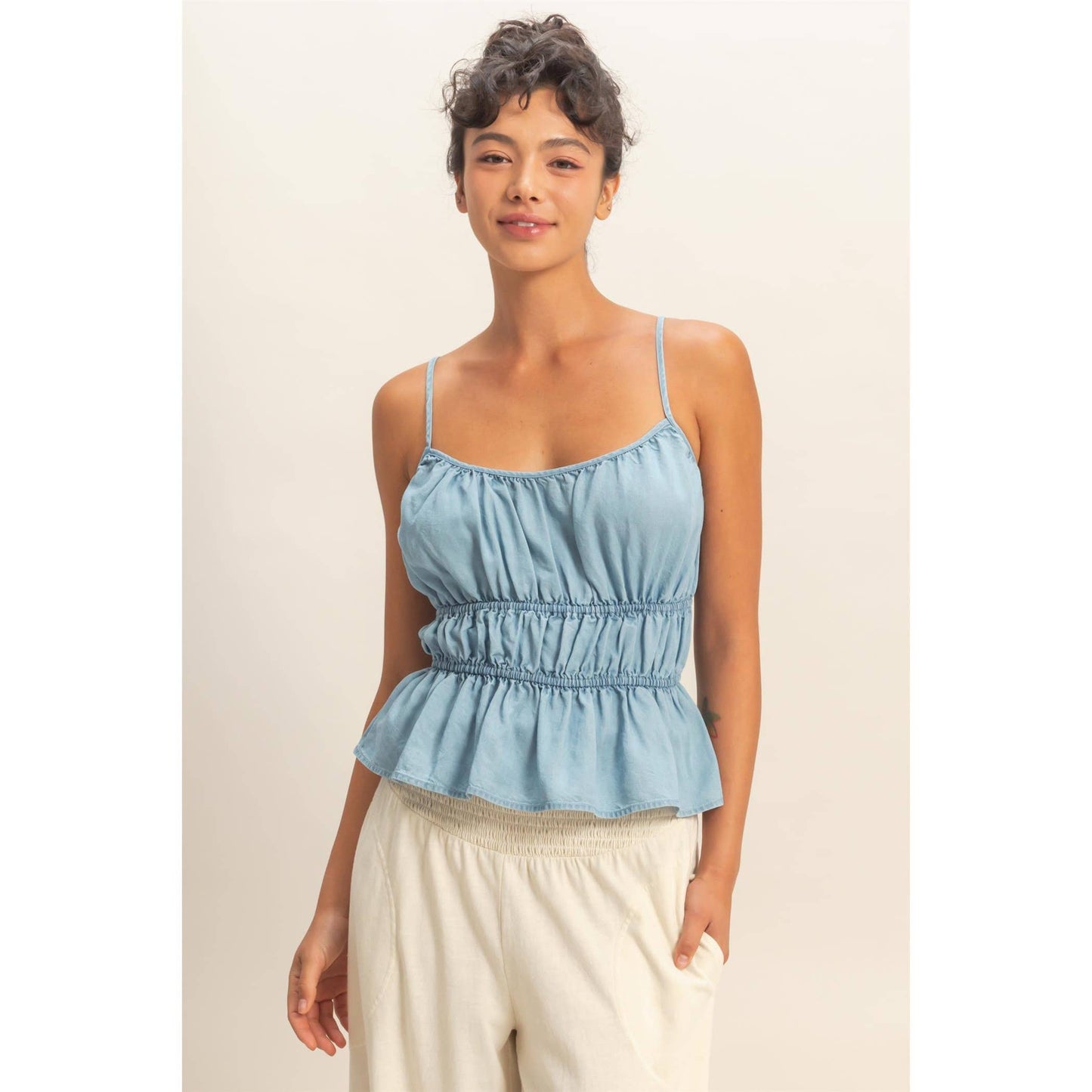 Cinched Waist Peplum Top
