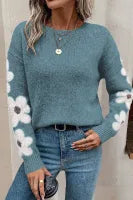 Flower Sleeve Drop Shoulder Sweater