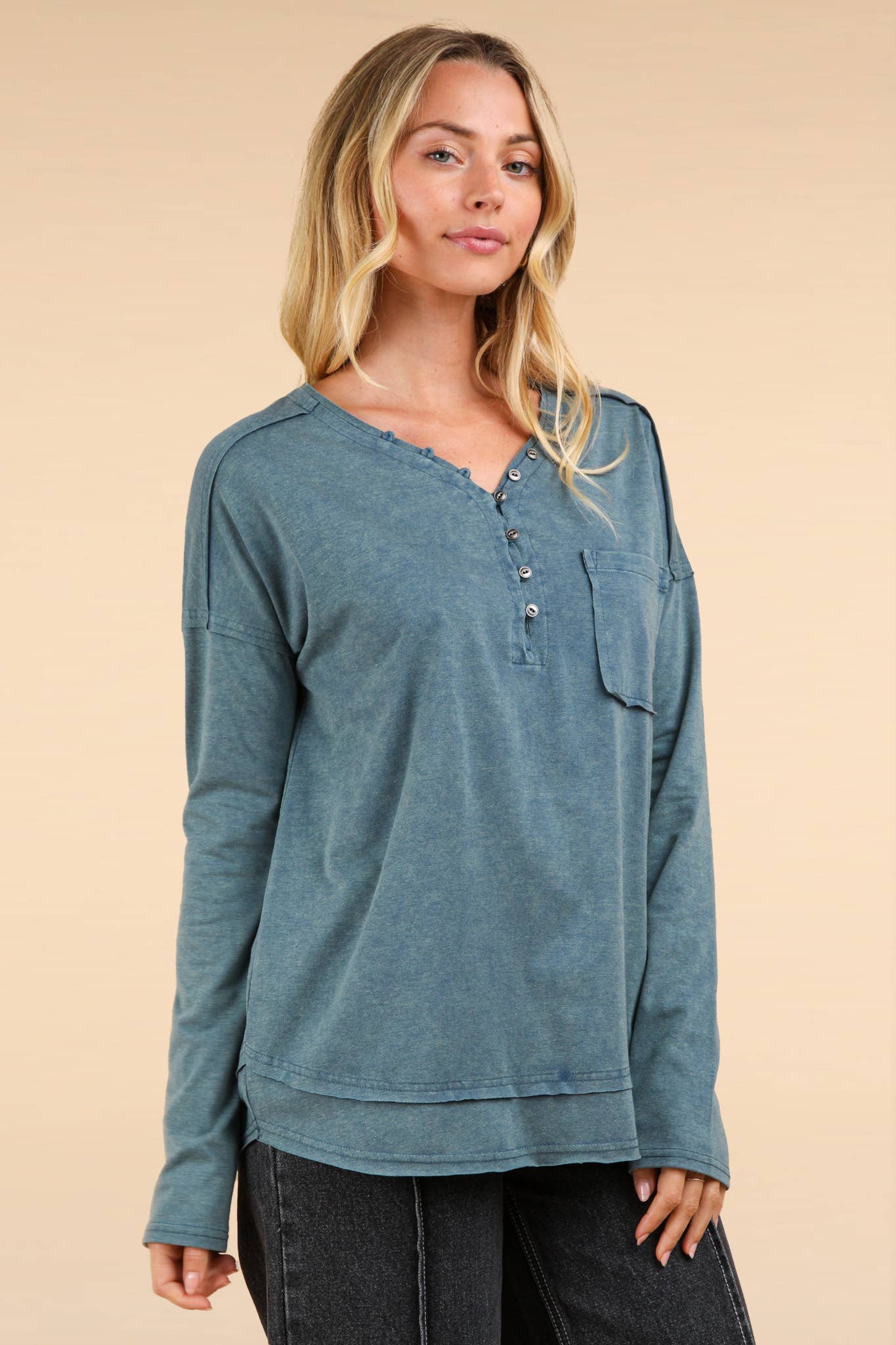PLUS SIZE Mineral Washed Cotton Comfy Knit Top