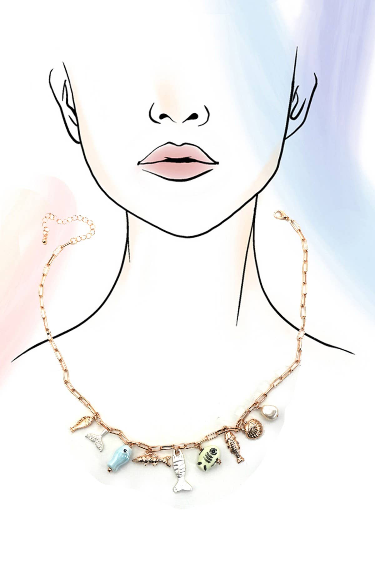 CHARM NECKLACE-OCEAN PORCELAIN FISH SEASHELL