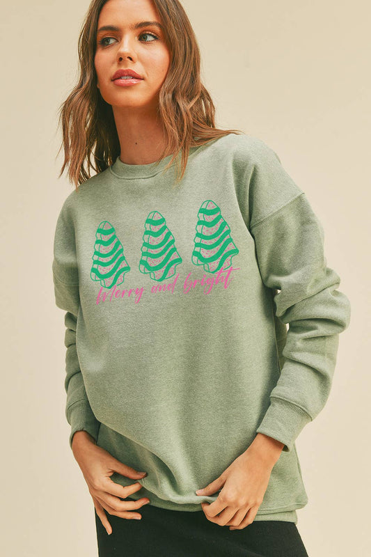 Merry And Bright Christmas Trees Long Sleeve Sweatshirt