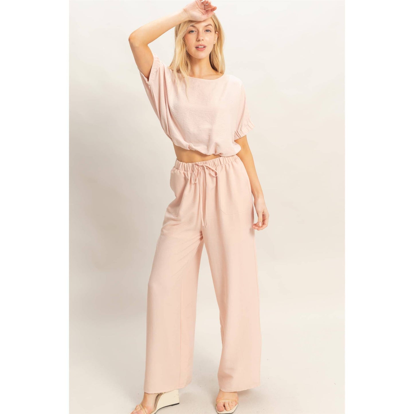 Textured Drawstring Top & Pants Set (Sold As Separates)