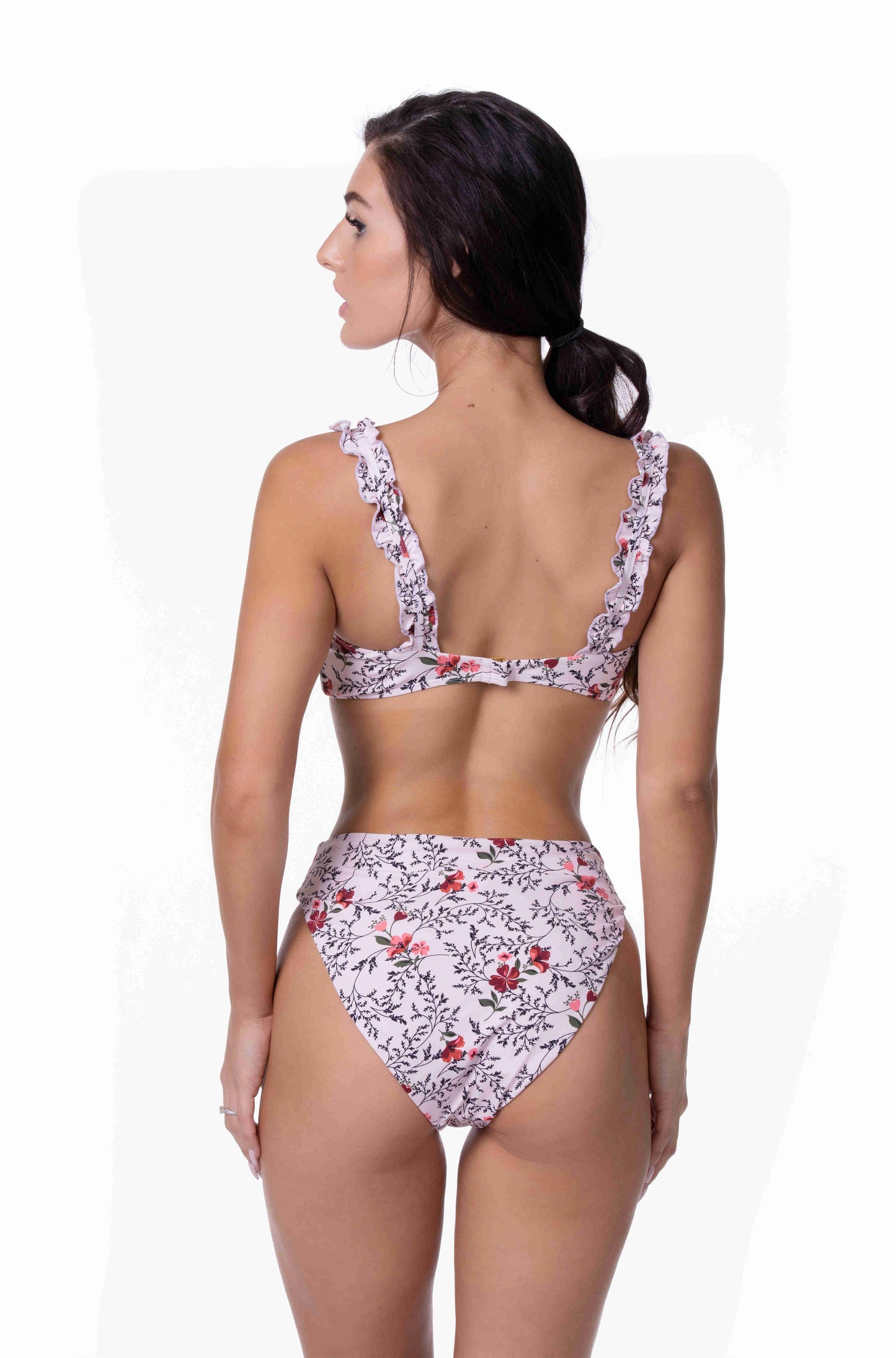 FLORAL RUFFLED STRAP HIGH WAIST BIKINI SET (Sold as Separates)