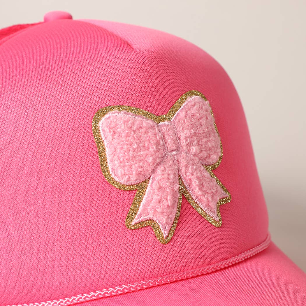 Pink Bow Patch Foam Mesh Back Trucker Hat