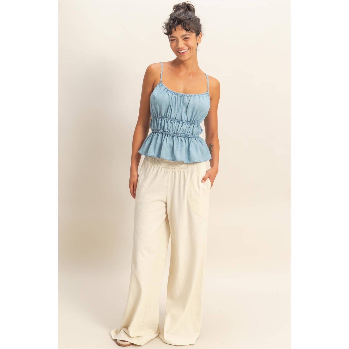 Cinched Waist Peplum Top