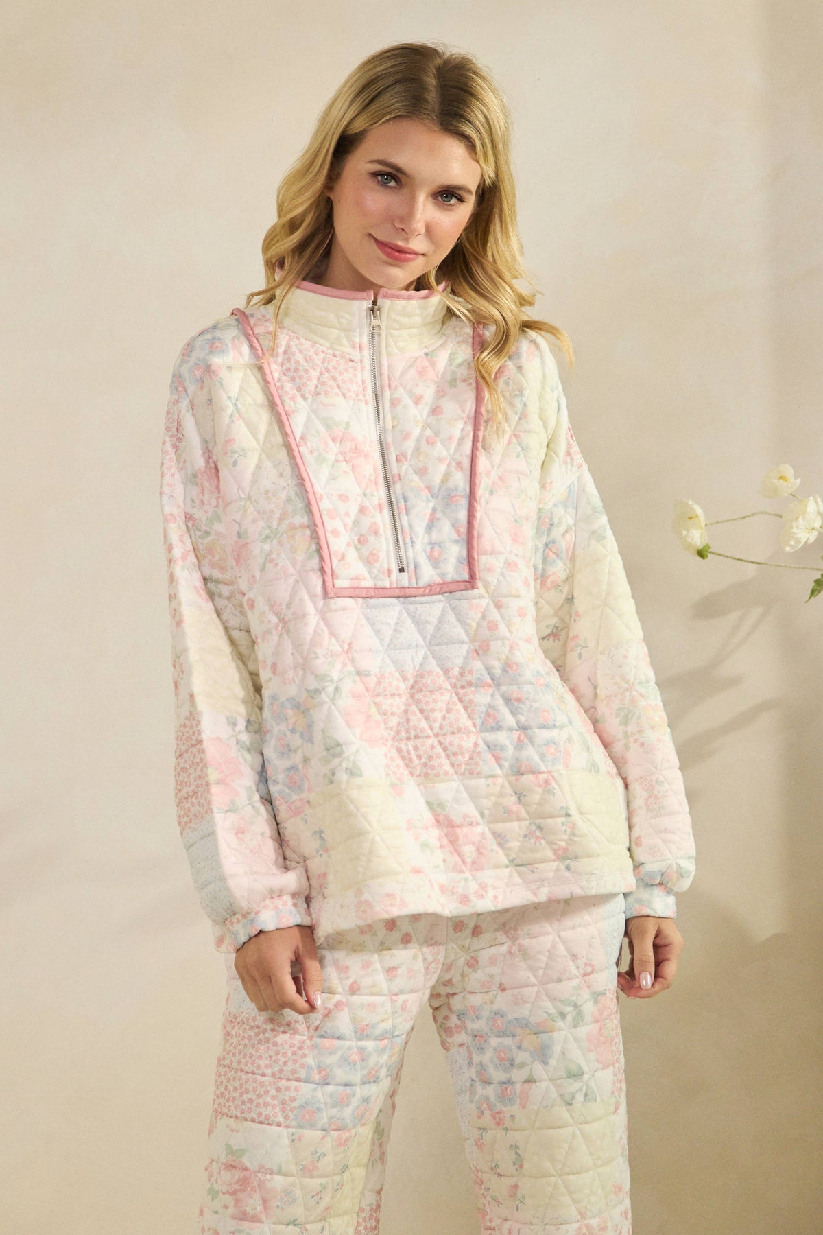 Floral textured quarter zip