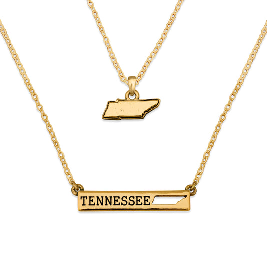 State of Tennessee Gold Double Down Necklace