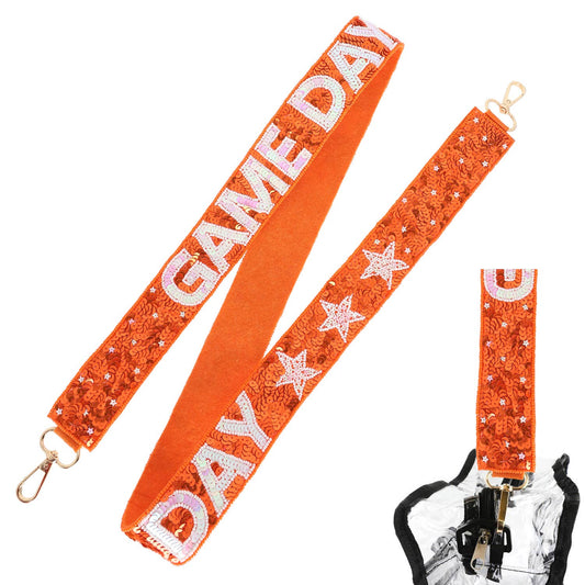 Game Day Sequin Star Patter Shoulder Bag Strap: Orange White