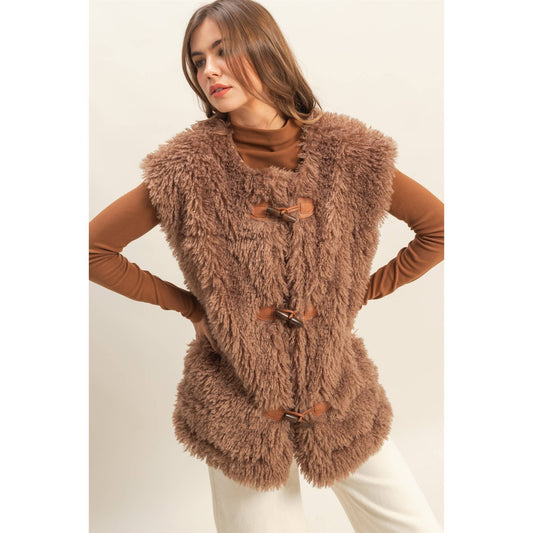 Toggle Closure Detailed Fuzzy Vest