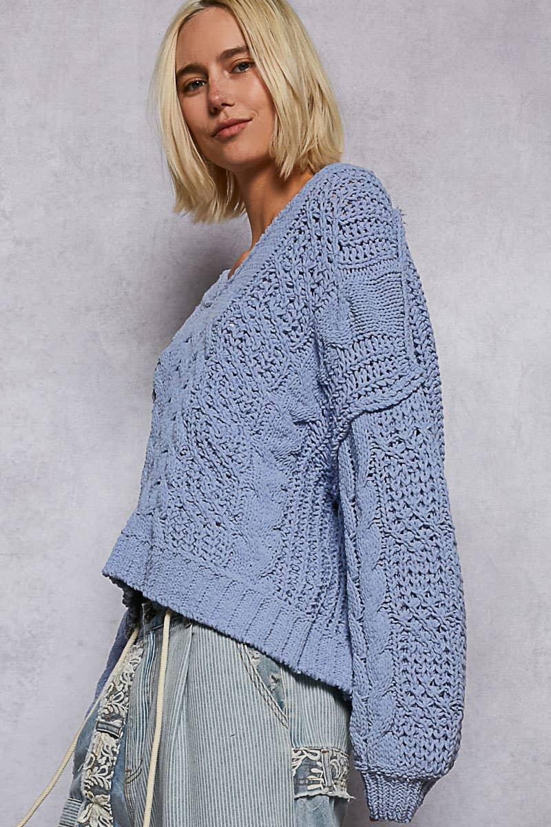 V-Neck Chenille Sweater Semi Cropped Top