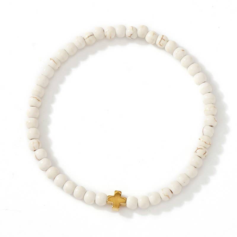 BOHO CROSS NATURAL STONE PERSONALIZED BRACELET