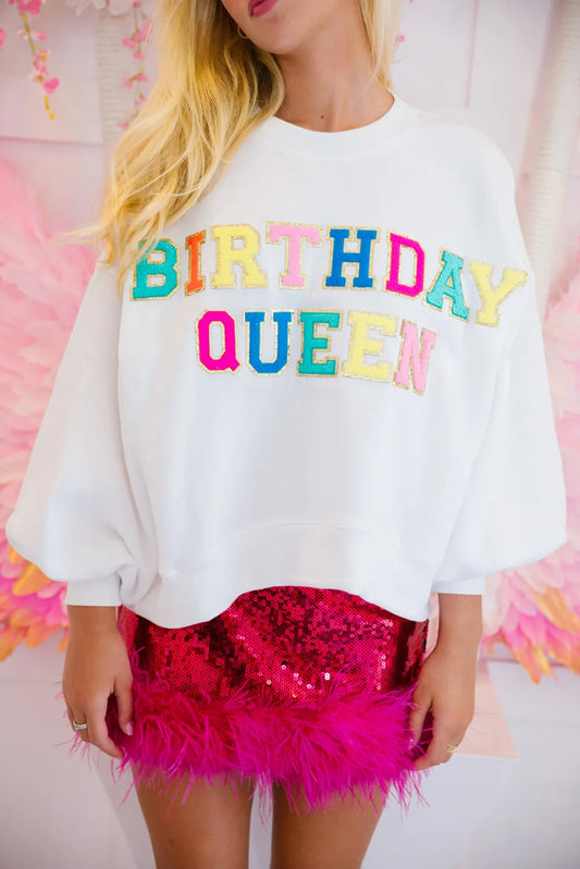 BIRTHDAY QUEEN Graphic Balloon Sleeve Sweatshirt