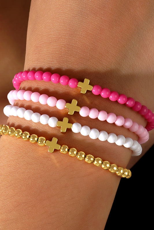 Cross Beaded Multi Layered Elastic Bracelet Set