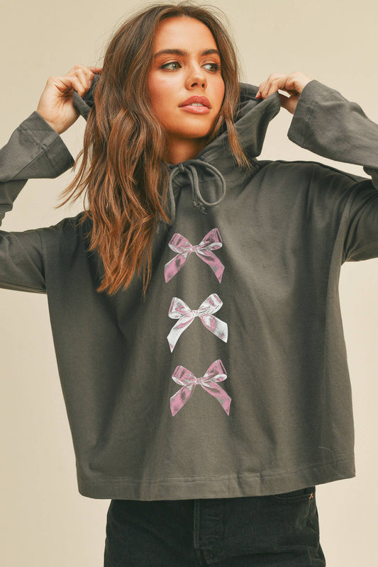 Pink Bow Graphic Hooded Tee