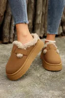 Plush Patched Buckle Décor Thick Sole Thermal Slippers