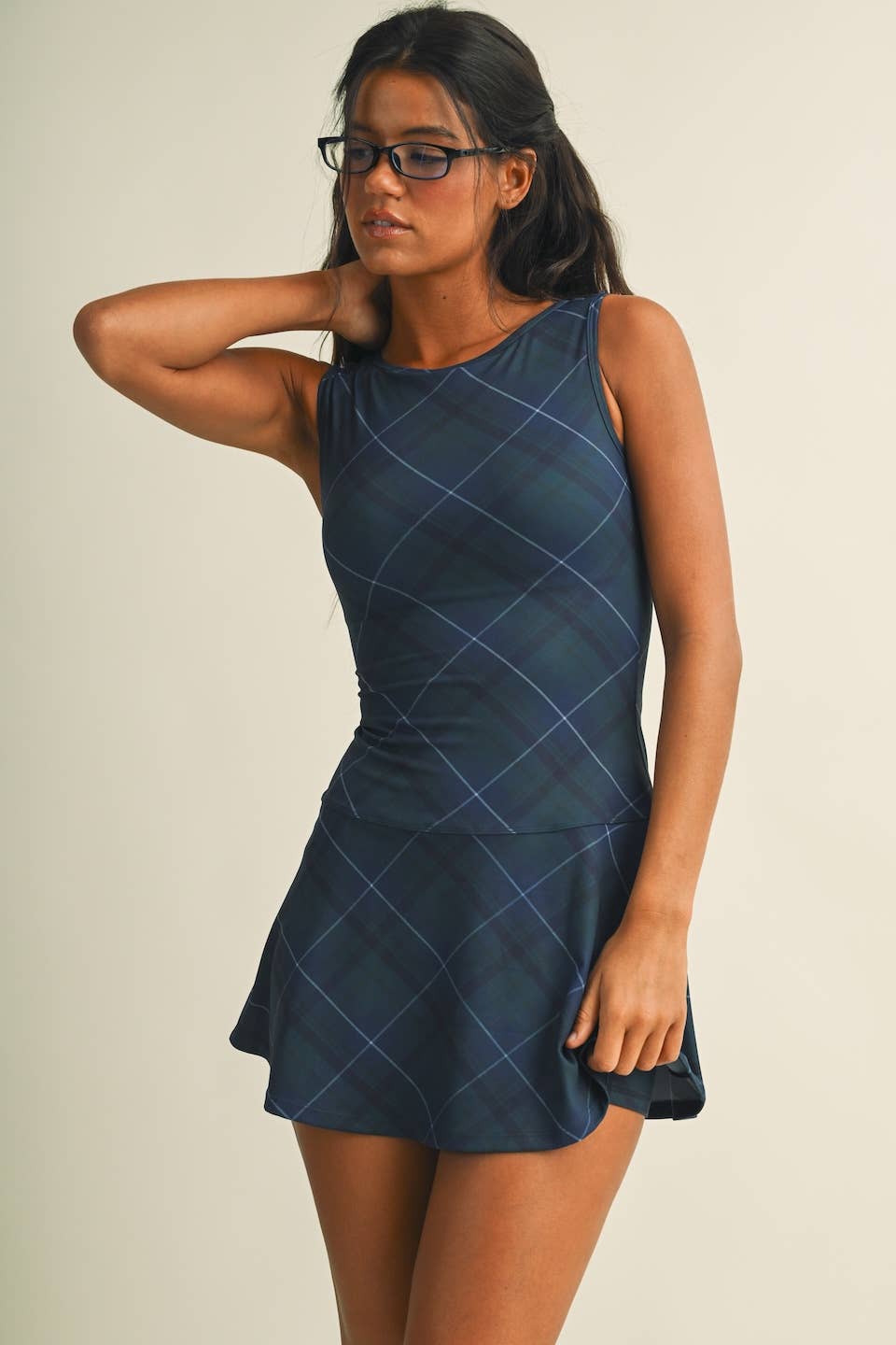 Plaid Print A-Line Mini Dress with Drop Waist