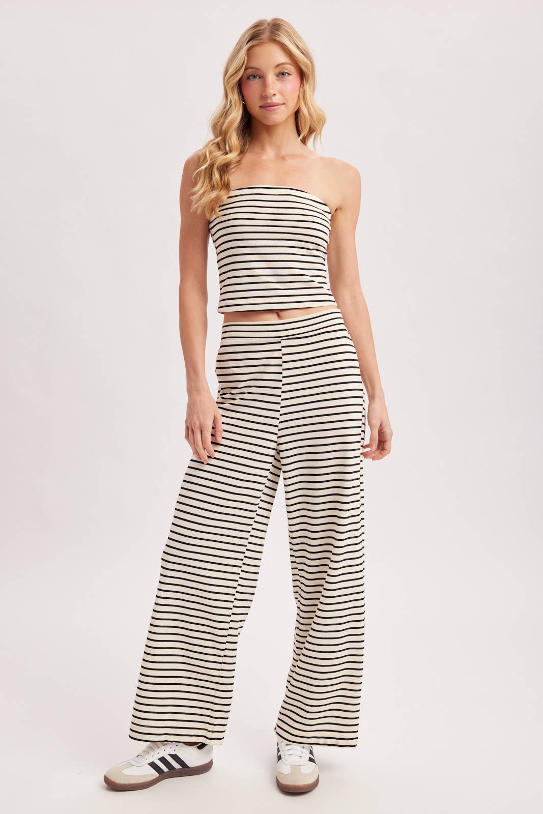 STRIPED KNIT TUBE AND WIDE PANTS SET (Sold as Separates)