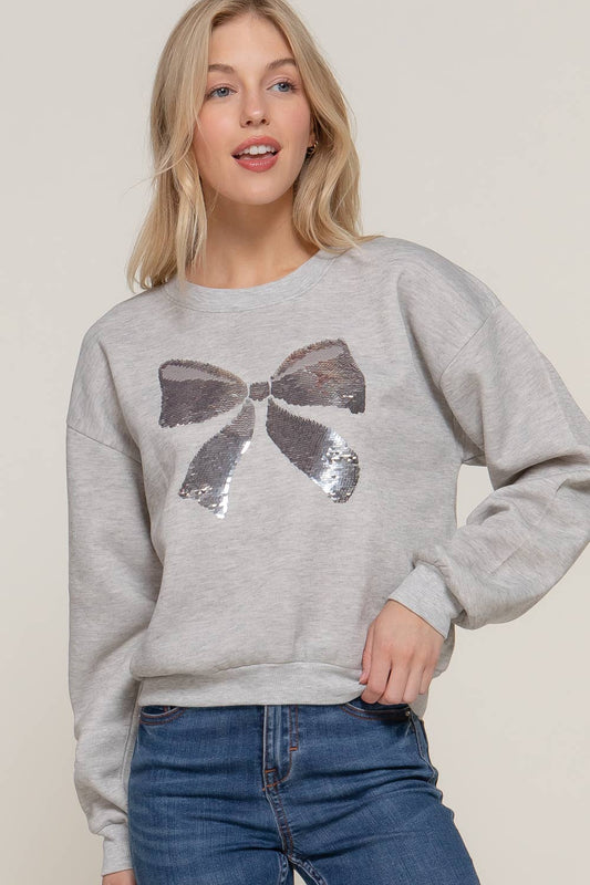 Long Sleeve Crew Neck Sequin Detail Inner Fleece Sweatshirt