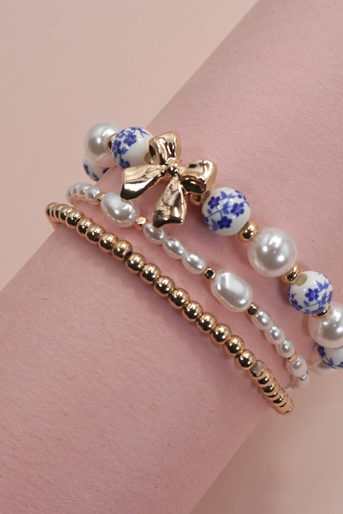 BLUE CERAMIC PORCELAIN BOW MULTI LAYER BRACELET