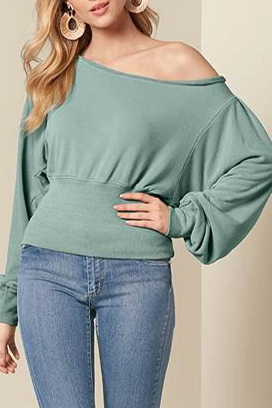 Off Shoulder Bishop Sleeve Cinched Waist Blouse