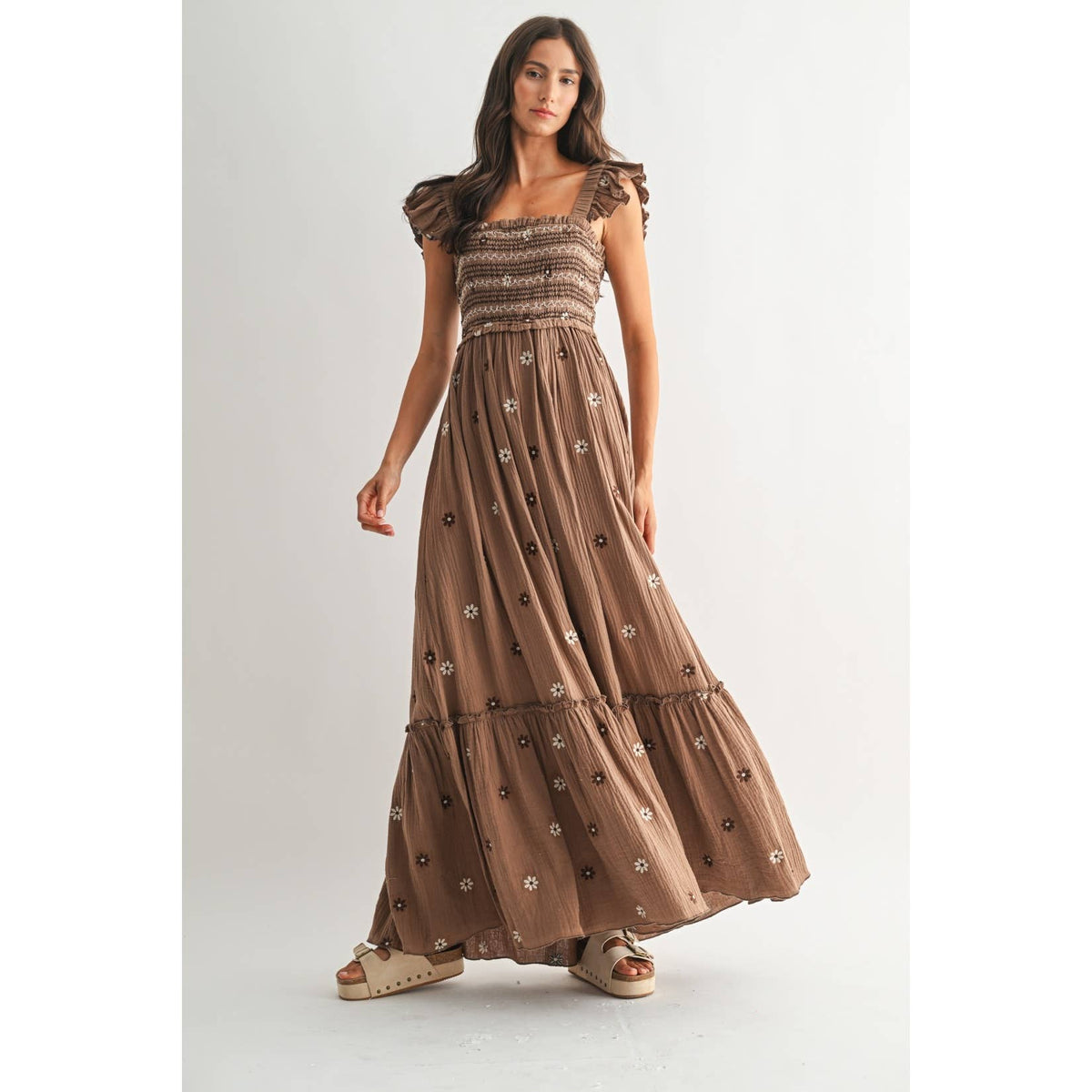 FLORAL EMBROIDERED MAXI DRESS