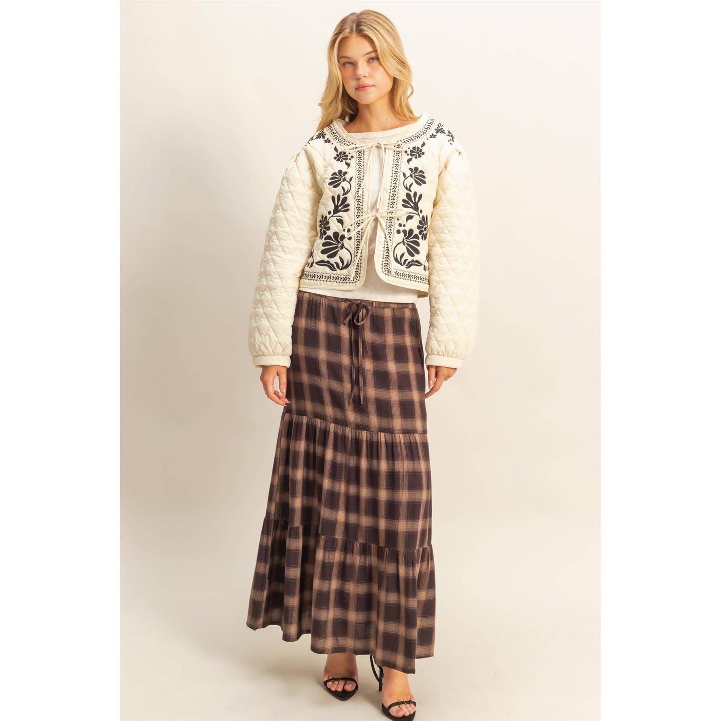 Quilted Floral Embroidered Padding Jacket