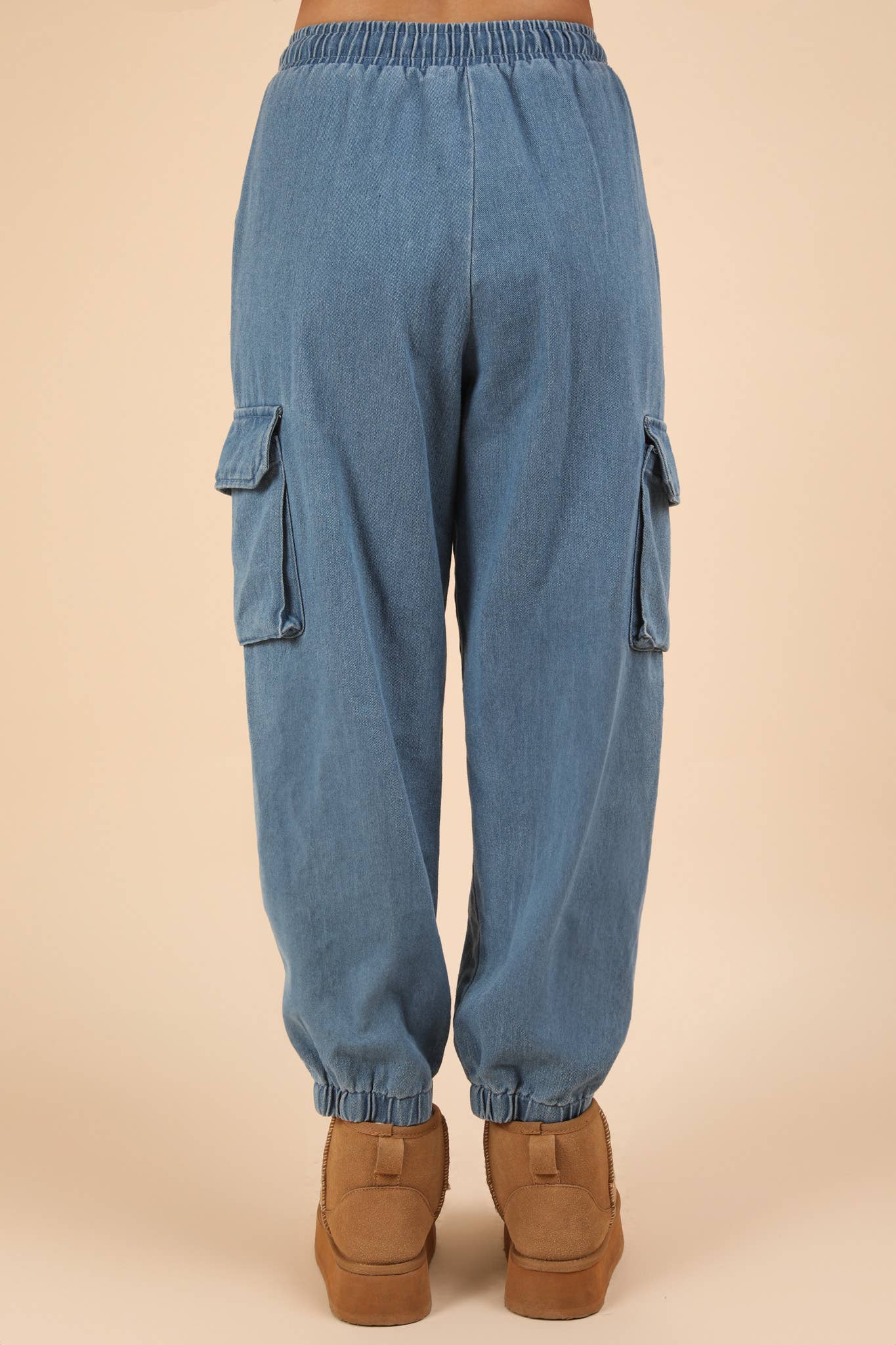 Washed Denim Jogger Cargo Pants Jeans