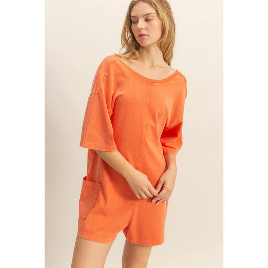 Casual V-Back Short Sleeve Romper