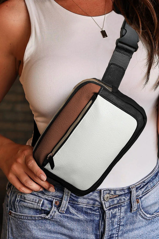 Colorblock Zipped Removable Clip Crossbody Bag